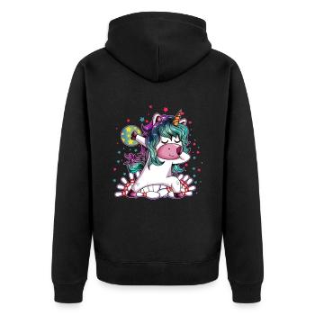 Bowling Einhorn Bowlingkugel Bowlingbahn Kegel - Unisex Premium Bio Zip Hoodie - Schwarz - Hinten - Nico (187cm)