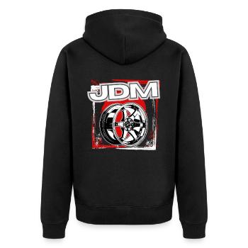 Jdm / Tuning / Turbolader / Felgen / Chiptuning - Unisex Premium Bio Zip Hoodie - Schwarz - Hinten - Nico (187cm)