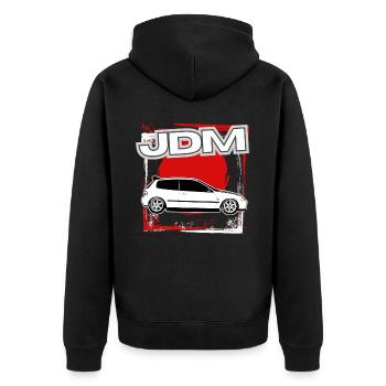 Jdm / Tuning / Turbolader / Felgen / Chiptuning - Unisex Premium Bio Zip Hoodie - Schwarz - Hinten - Nico (187cm)