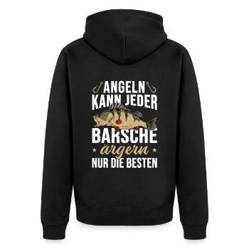 Angeln Kann Jeder Barsche Ärgern Nur die Besten - Unisex Premium Bio Zip Hoodie - Schwarz - Hinten - Nico (187cm)