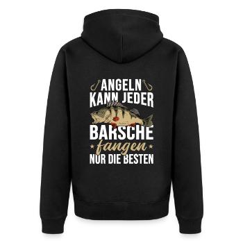 Angeln Kann Jeder Barsche Fangen Nur die Besten - Unisex Premium Bio Zip Hoodie - Schwarz - Hinten - Nico (187cm)