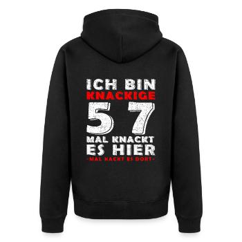 1966 Juli Limited Edition 57. Geburtstag Outfit - Unisex Premium Bio Zip Hoodie - Schwarz - Hinten - Nico (187cm)