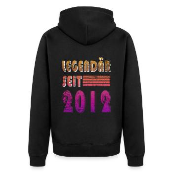 Original 2012 Jahrgang Vintage Geburtstag 2012 - Unisex Premium Bio Zip Hoodie - Schwarz - Hinten - Nico (187cm)