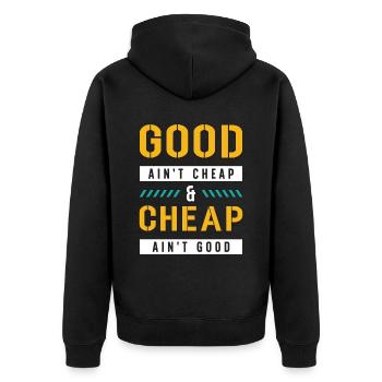 Concrete Finisher Good Ain't Cheap Concrete Worker - Unisex Premium Bio Zip Hoodie - Schwarz - Hinten - Nico (187cm)