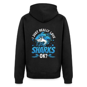Ich Liebe Haie Wirklich Ok Hai Haifisch Haizahn - Unisex Premium Bio Zip Hoodie - Schwarz - Hinten - Nico (187cm)