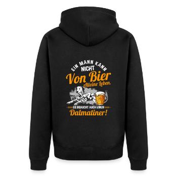 Ein Mann Kann Nicht Von Bier Alleine Leben Hund - Unisex Premium Bio Zip Hoodie - Schwarz - Hinten - Nico (187cm)