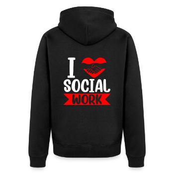 Ich Liebe Sozialarbeit Ausbildung Sozialarbeiter - Unisex Premium Bio Zip Hoodie - Schwarz - Hinten - Nico (187cm)