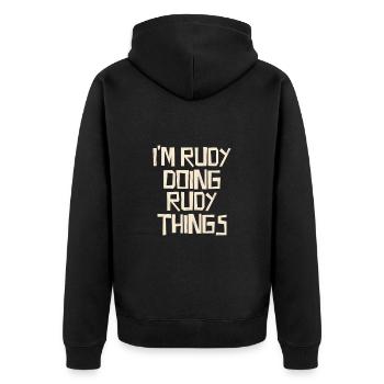 I'm Rudy doing Rudy things - Unisex Premium Organic Zip Hoodie - black - Back - Nico (187cm)