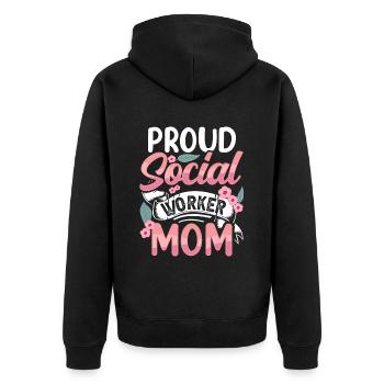 Fière travailleuse sociale, maman, mère, travail social - Veste à capuche bio Premium Unisexe - noir - Dos - Nico (187cm)
