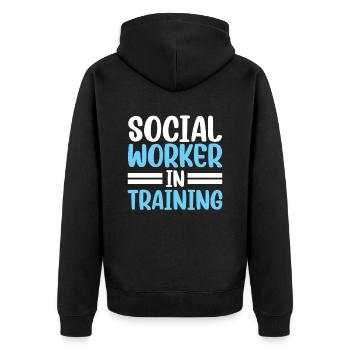Sozialarbeiterin In Ausbildung Sozialarbeiter - Unisex Premium Bio Zip Hoodie - Schwarz - Hinten - Nico (187cm)