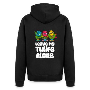 Tulpen Niedlich - Unisex Premium Bio Zip Hoodie - Schwarz - Hinten - Nico (187cm)