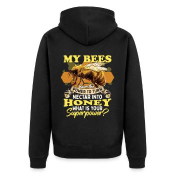 Meine Bienen verwandeln Nektar in Honig - Unisex Premium Bio Zip Hoodie - Schwarz - Hinten - Nico (187cm)