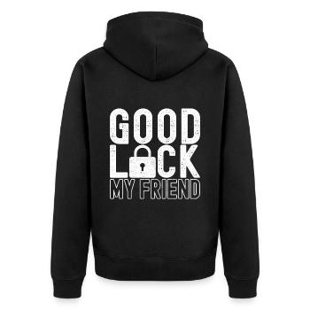 Schlüsseldienst Locksmith Dietrich - Unisex Premium Bio Zip Hoodie - Schwarz - Hinten - Nico (187cm)
