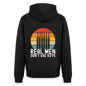 Schlüsseldienst Locksmith Dietrich - Unisex Premium Bio Zip Hoodie - Schwarz - Hinten - Nico (187cm)