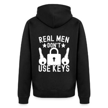 Schlüsseldienst Locksmith Dietrich - Unisex Premium Bio Zip Hoodie - Schwarz - Hinten - Nico (187cm)