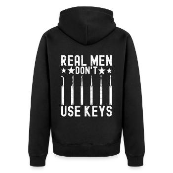 Schlüsseldienst Locksmith Dietrich - Unisex Premium Bio Zip Hoodie - Schwarz - Hinten - Nico (187cm)