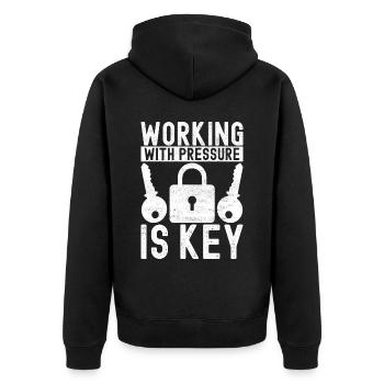 Schlüsseldienst Locksmith Dietrich - Unisex Premium Bio Zip Hoodie - Schwarz - Hinten - Nico (187cm)