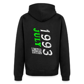 Juli 1993 | Geburtstag 1993 Jahrgang Juli - Unisex Premium Bio Zip Hoodie - Schwarz - Hinten - Nico (187cm)