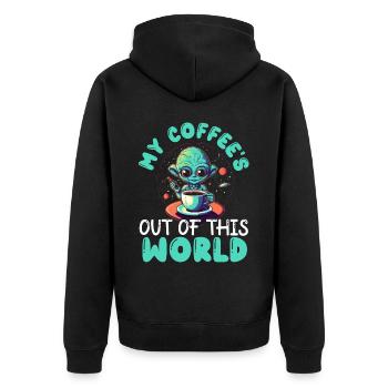 Außerirdischer Kaffeeliebhaber Koffein UFO Außerirdisch - Unisex Premium Bio Zip Hoodie - Schwarz - Hinten - Nico (187cm)