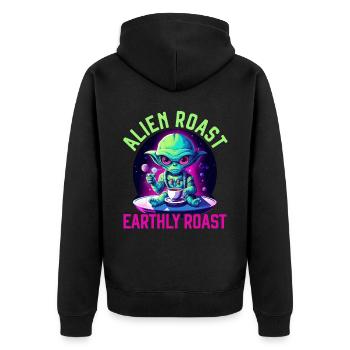 Außerirdischer Kaffeeliebhaber Koffein UFO Außerirdisch - Unisex Premium Bio Zip Hoodie - Schwarz - Hinten - Nico (187cm)
