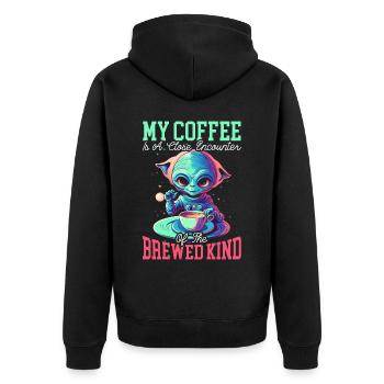 Alien Coffee Lover Caffeine UFO Extraterrestrial - Unisex Premium Organic Zip Hoodie - black - Back - Nico (187cm)