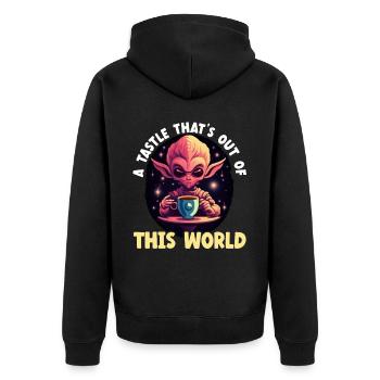 Außerirdischer Kaffeeliebhaber Koffein UFO Außerirdisch - Unisex Premium Bio Zip Hoodie - Schwarz - Hinten - Nico (187cm)