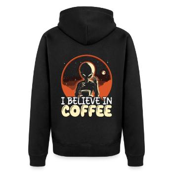 Außerirdischer Kaffeeliebhaber Koffein UFO Außerirdisch - Unisex Premium Bio Zip Hoodie - Schwarz - Hinten - Nico (187cm)