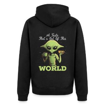 Außerirdischer Kaffeeliebhaber Koffein UFO Außerirdisch - Unisex Premium Bio Zip Hoodie - Schwarz - Hinten - Nico (187cm)