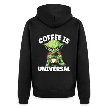 Außerirdischer Kaffeeliebhaber Koffein UFO Außerirdisch - Unisex Premium Bio Zip Hoodie - Schwarz - Hinten - Nico (187cm)