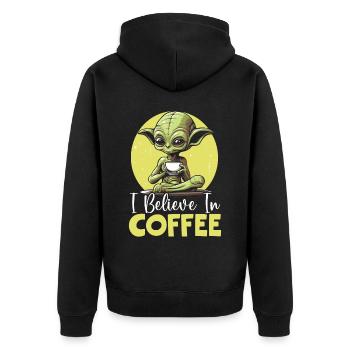 Außerirdischer Kaffeeliebhaber Koffein UFO Außerirdisch - Unisex Premium Bio Zip Hoodie - Schwarz - Hinten - Nico (187cm)