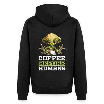 Außerirdischer Kaffeeliebhaber Koffein UFO Außerirdisch - Unisex Premium Bio Zip Hoodie - Schwarz - Hinten - Nico (187cm)