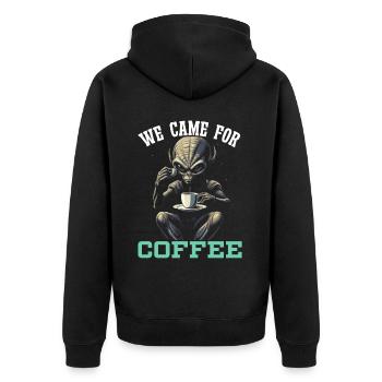 Außerirdischer Kaffeeliebhaber Koffein UFO Außerirdisch - Unisex Premium Bio Zip Hoodie - Schwarz - Hinten - Nico (187cm)