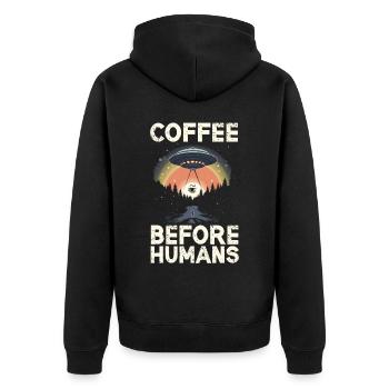 Außerirdischer Kaffeeliebhaber Koffein UFO Außerirdisch - Unisex Premium Bio Zip Hoodie - Schwarz - Hinten - Nico (187cm)