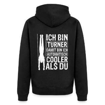 Turnen Turntrainer Gymnsatik Sportverein Bodenturn - Unisex Premium Bio Zip Hoodie - Schwarz - Hinten - Nico (187cm)
