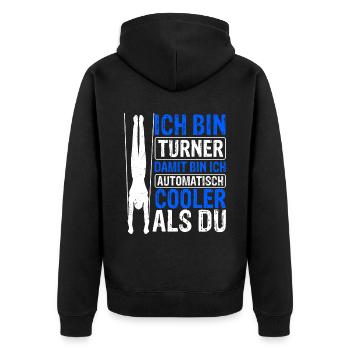 Turnen Gymnsatik Turntrainer Sportverein Geschenk - Unisex Premium Bio Zip Hoodie - Schwarz - Hinten - Nico (187cm)