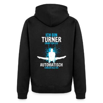 Turnen Gymnsatik Turntrainer Sportverein Sport Tur - Unisex Premium Bio Zip Hoodie - Schwarz - Hinten - Nico (187cm)