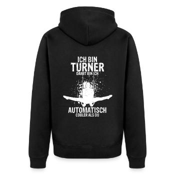 Turnen Turntrainer Gymnsatik Sportverein Bodenturn - Unisex Premium Bio Zip Hoodie - Schwarz - Hinten - Nico (187cm)