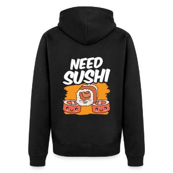 Brauche Sushi Liebhaber Fan Essen Sprüche - Unisex Premium Bio Zip Hoodie - Schwarz - Hinten - Nico (187cm)