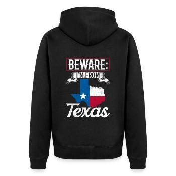 Attention: I'm from Texas Texan Texans - Unisex Premium Organic Zip Hoodie - black - Back - Nico (187cm)