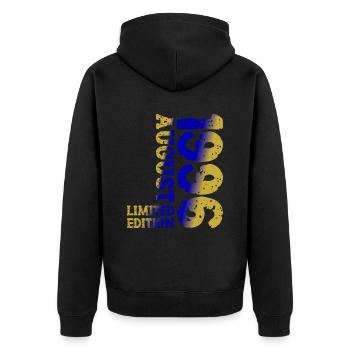 1996 August Limited Edition 27. Geburtstag Outfit - Unisex Premium Bio Zip Hoodie - Schwarz - Hinten - Nico (187cm)