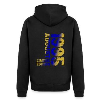 1995 August Limited Edition 28. Geburtstag Outfit - Unisex Premium Bio Zip Hoodie - Schwarz - Hinten - Nico (187cm)