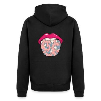 Wolf Zunge - Unisex Premium Bio Zip Hoodie - Schwarz - Hinten - Nico (187cm)