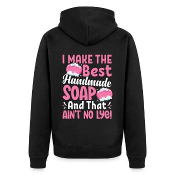 Seifenherstellung Seifenhersteller Soapologist - Unisex Premium Bio Zip Hoodie - Schwarz - Hinten - Nico (187cm)
