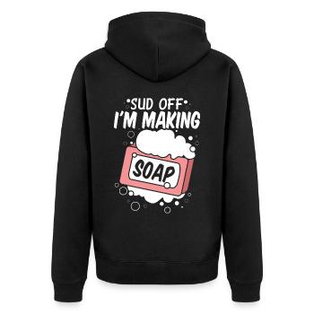 Soap Making, Soap Maker, Soapologist - Unisex Premium Organic Zip Hoodie - black - Back - Nico (187cm)