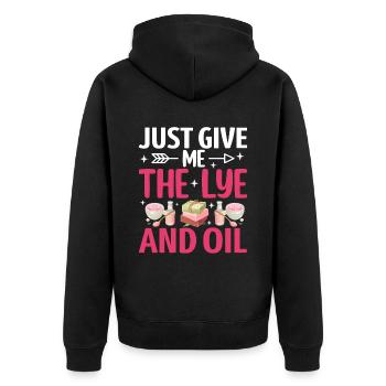 Seifenherstellung Seifenhersteller Soapologist - Unisex Premium Bio Zip Hoodie - Schwarz - Hinten - Nico (187cm)