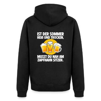 Bierliebhaber Bierkrug Sommer Heiß Zapfhahn Hocken - Unisex Premium Bio Zip Hoodie - Schwarz - Hinten - Nico (187cm)