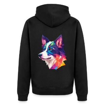 Border Collie Polygonen Hunde Kunst Collie Hund - Unisex Premium Bio Zip Hoodie - Schwarz - Hinten - Nico (187cm)