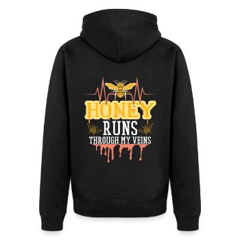 Honig fließt durch meine Adern - Unisex Premium Bio Zip Hoodie - Schwarz - Hinten - Nico (187cm)