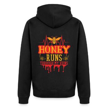 Honig fließt durch meine Adern - Unisex Premium Bio Zip Hoodie - Schwarz - Hinten - Nico (187cm)