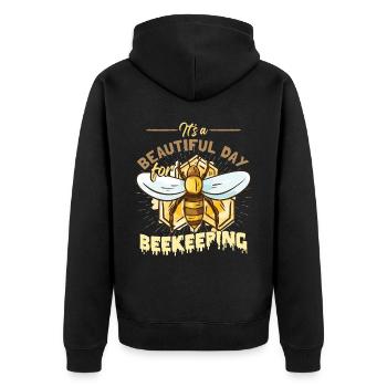 Imkerei Waben Honigbienen Bienenstock - Unisex Premium Bio Zip Hoodie - Schwarz - Hinten - Nico (187cm)